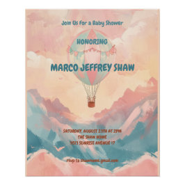 熱気球の水の色ベビーシャワー ポスター