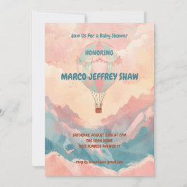 熱気球の水の色ベビーシャワー 招待状