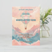 熱気球の水の色ベビーシャワー 招待状 (スタンド正面)