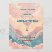 熱気球の水の色ベビーシャワー 招待状 (正面/裏面)