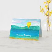 熱気球の水カラーハッピーバースデー カード (黄色い花)