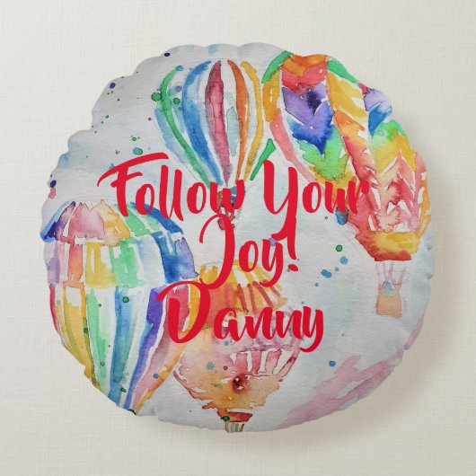 熱気球の水カラー子供ボーイナスクッション ラウンドクッション (正面)