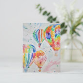熱気球の水彩色絵画のはがき ポストカード (スタンド正面)