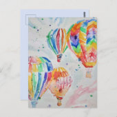 熱気球の水彩色絵画のはがき ポストカード (正面/裏面)