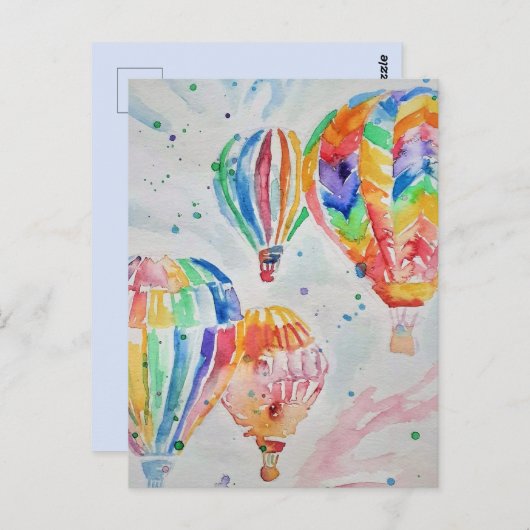 熱気球の水彩色絵画のはがき ポストカード (正面/裏面)