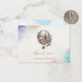 熱気球の水色ピンクの薄紫金ゴールド感謝してい ノートカード (正面/裏面インサイチュ)