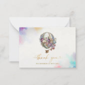 熱気球の水色ピンクの薄紫金ゴールド感謝してい ノートカード (正面)