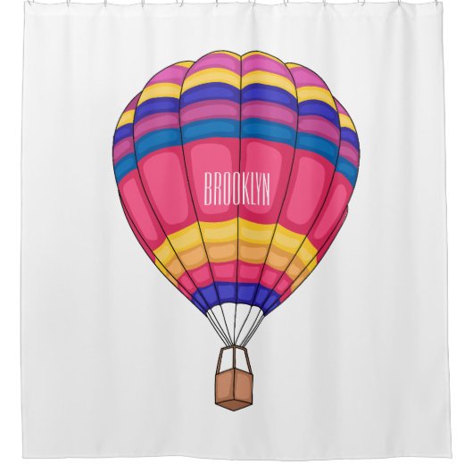 熱気球の漫画イラストレーション シャワーカーテン (正面)
