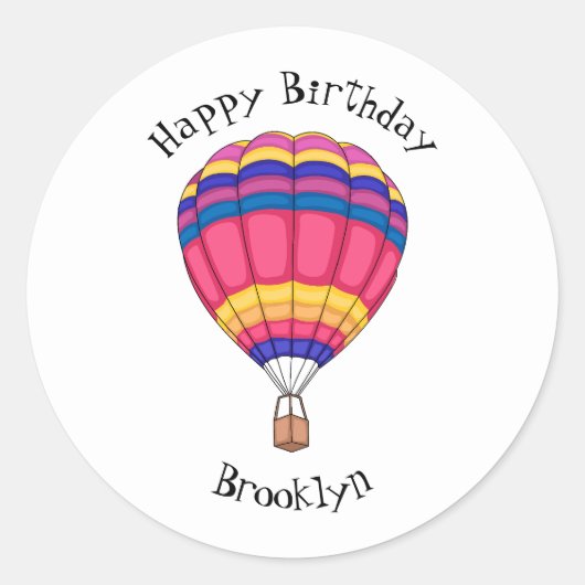 熱気球の漫画イラストレーション ラウンドシール (正面)