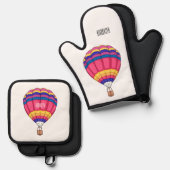 熱気球の漫画イラストレーション 鍋つかみ&鍋敷きセット (正面/裏面)