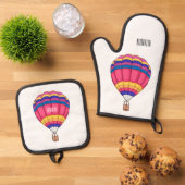 熱気球の漫画イラストレーション 鍋つかみ&鍋敷きセット (トップダウン)