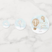 熱気球の茶色のフラグの青い雲ベビーシャワー コンフェッティ (正面)