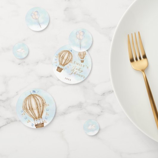 熱気球の茶色のフラグの青い雲ベビーシャワー コンフェッティ (グループ)