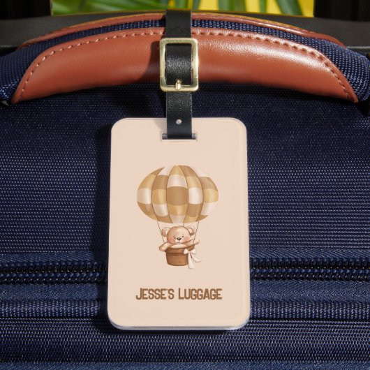 熱気球の荷物入りテディベア/デイケアラベル ラゲッジタグ (正面インサイチュ2)