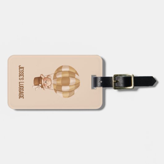 熱気球の荷物入りテディベア/デイケアラベル ラゲッジタグ (正面横)