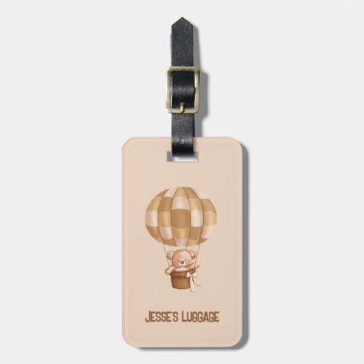 熱気球の荷物入りテディベア/デイケアラベル ラゲッジタグ (正面縦)
