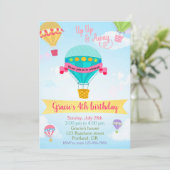 熱気球の誕生日の招待ボーイガールのパーティー 招待状 (スタンド正面)