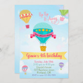 熱気球の誕生日の招待ボーイガールのパーティー 招待状 (正面/裏面)