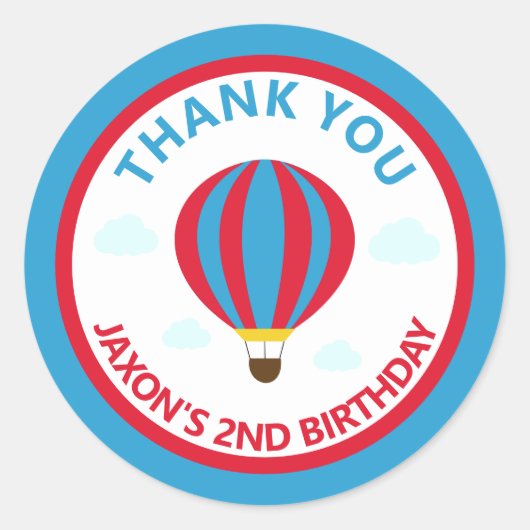 熱気球の誕生日パーティーありがとう ラウンドシール (正面)