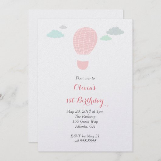 熱気球の誕生日パーティーの招待状 招待状 (正面/裏面)