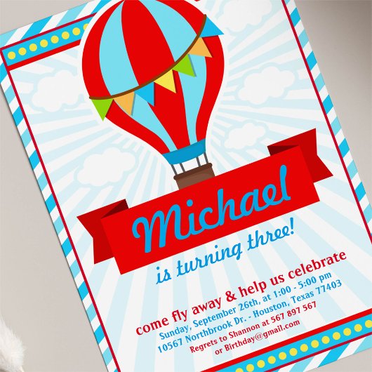 熱気球の誕生日パーティーの招待状 招待状