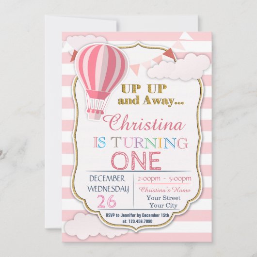 熱気球の誕生日パーティーの招待状 招待状 (正面)