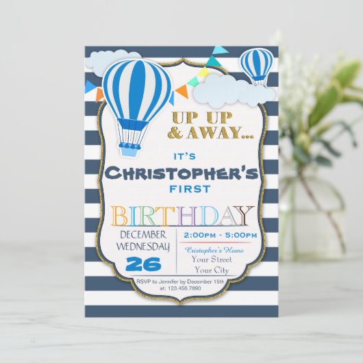 熱気球の誕生日パーティーの招待 招待状 (スタンド正面)