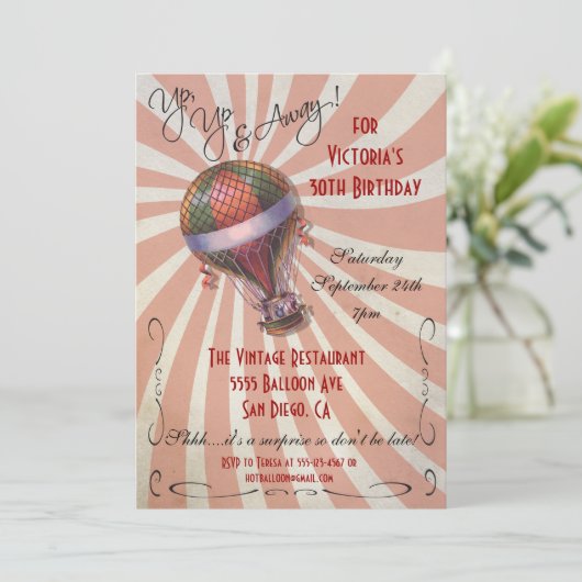 熱気球の誕生日パーティーへの招待 招待状 (スタンド正面)
