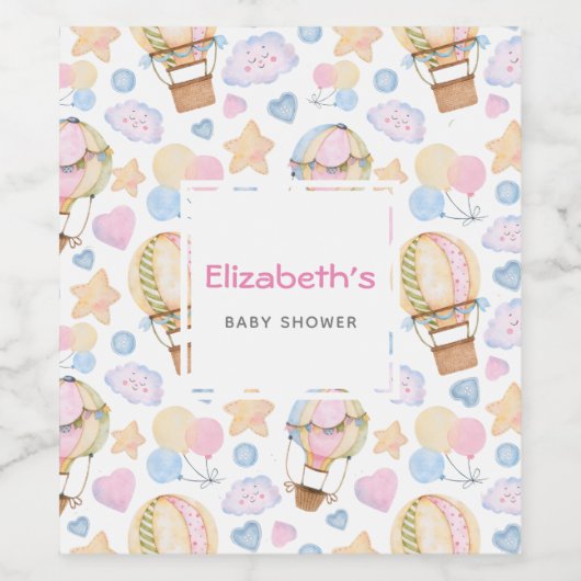 熱気球の赤お洒落ちゃんシャワー ワインラベル (シングルラベル)