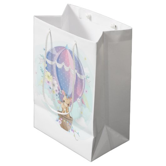 熱気球の赤ちゃんシャワーかわいいキリン ミディアムペーパーバッグ (正面アングル)