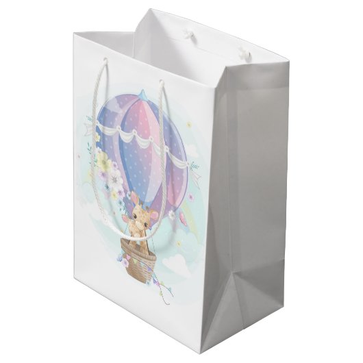 熱気球の赤ちゃんシャワーかわいいキリン ミディアムペーパーバッグ (裏面アングル)