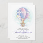 熱気球の赤ちゃんシャワーかわいいキリン 招待状 (正面/裏面)