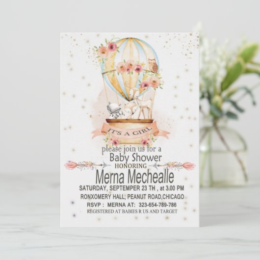 熱気球の赤ちゃんシャワーの招待状 招待状 (スタンド正面)