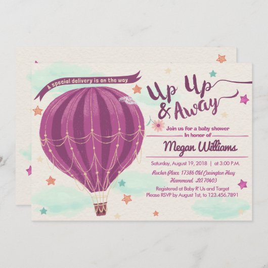 熱気球の赤ちゃんシャワーの招待状 招待状 (正面/裏面)