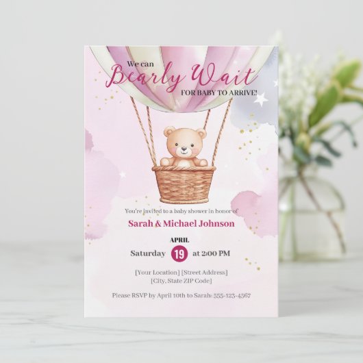 熱気球の赤ちゃんシャワーを心待ち 招待状 (スタンド正面)