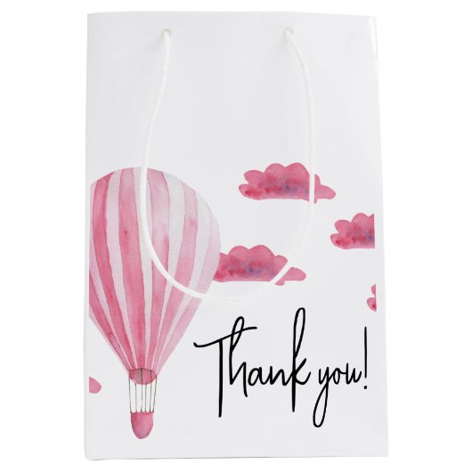 熱気球の赤ちゃんシャワー感謝していユー ミディアムペーパーバッグ (正面)