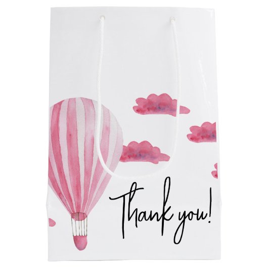 熱気球の赤ちゃんシャワー感謝していユー ミディアムペーパーバッグ (裏面)