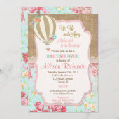 熱気球の赤ちゃんシャワー招待バーラップレース 招待状 (正面/裏面)