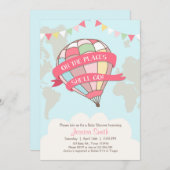 熱気球の赤ちゃんシャワー招待ピンクガール 招待状 (正面/裏面)