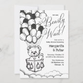 熱気球の赤ちゃんシンプルシャワーのテディベア 招待状 (正面)