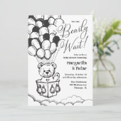 熱気球の赤ちゃんシンプルシャワーのテディベア 招待状 (スタンド正面)