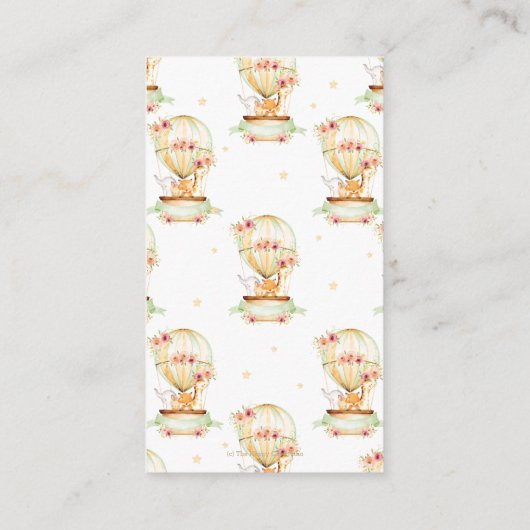 熱気球の赤ん坊の動物のシャワーを持って本E エンクロージャーカード (裏面)