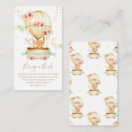 熱気球の赤ん坊の動物のシャワーを持って本E エンクロージャーカード (正面/裏面)