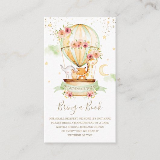 熱気球の赤ん坊の動物のシャワーを持って本E エンクロージャーカード (正面)