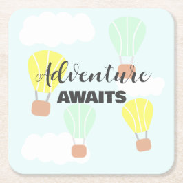 熱気球の赤男女兼用ちゃんシャワー スクエアペーパーコースター