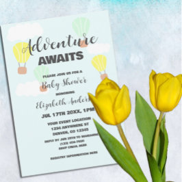 熱気球の赤男女兼用ちゃんシャワー 招待状