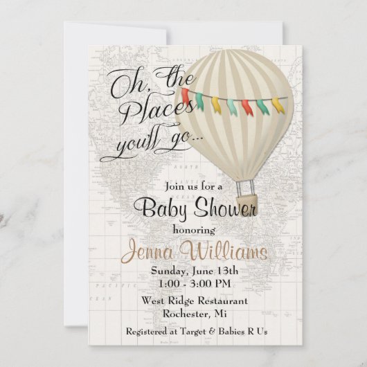 熱気球の赤男女兼用ちゃんシャワー 招待状 (正面)