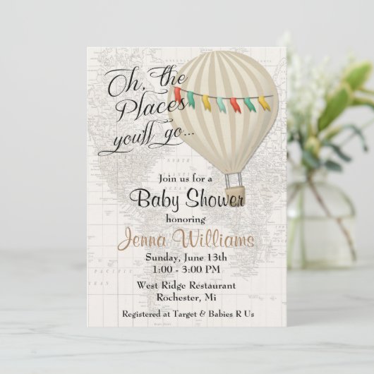 熱気球の赤男女兼用ちゃんシャワー 招待状 (スタンド正面)