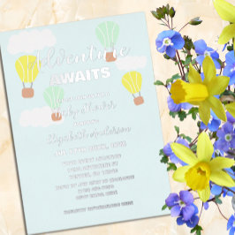 熱気球の赤男女兼用ちゃんシャワー 箔招待状