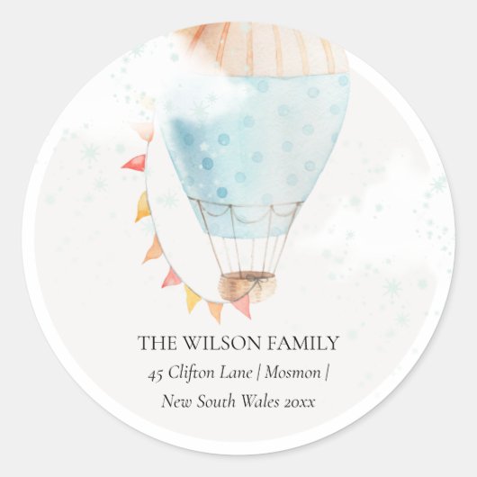 熱気球の雲の星私たちはアドレスを移動した ラウンドシール (正面)